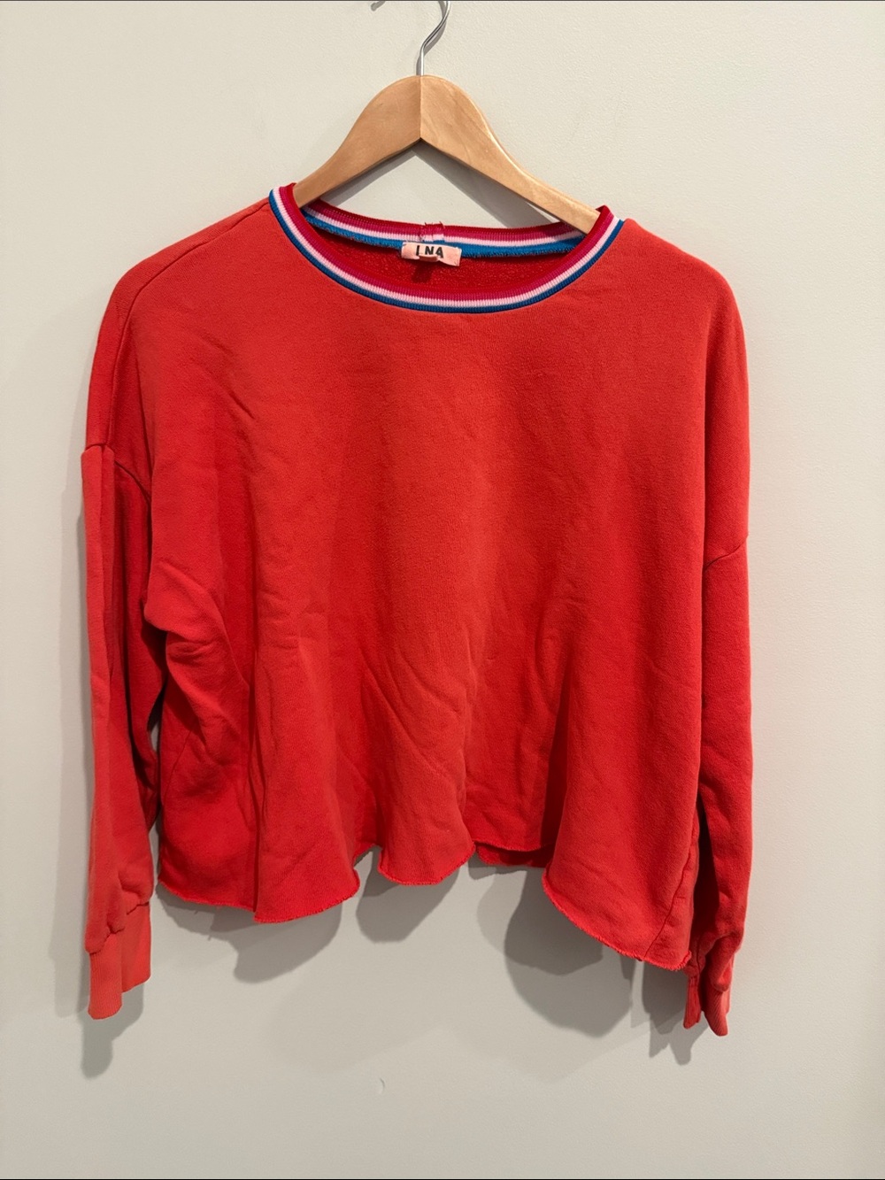 LNA Red Crewneck Sweatshirt with Contrasting Neck Stripe